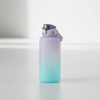 Gradient blue to purple water bottle with motivational text on a white background